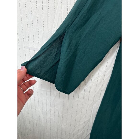 Eileen Fisher Sheath Dress Sz S Emerald Grn Tunic Silk Split-Sleeve QuietLuxury - Picture 2 of 12